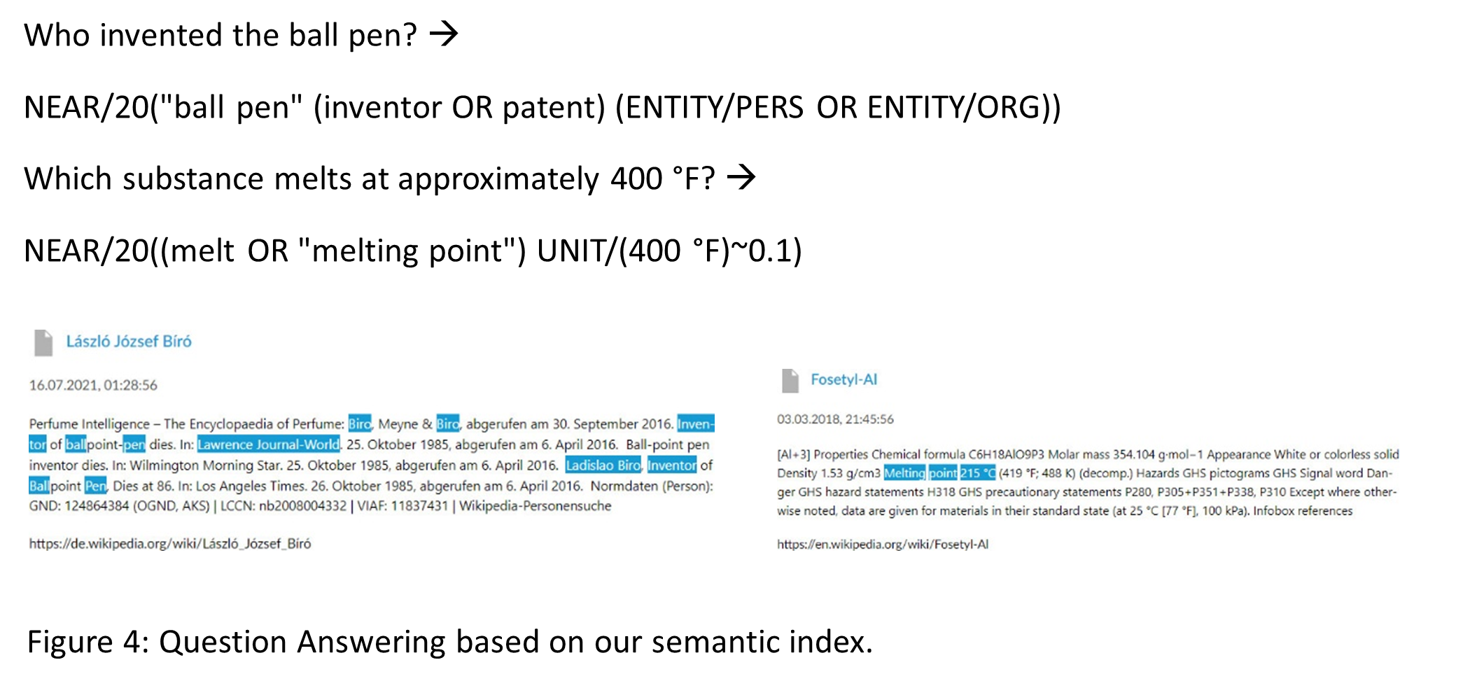 Question Answering based on our semantic index.