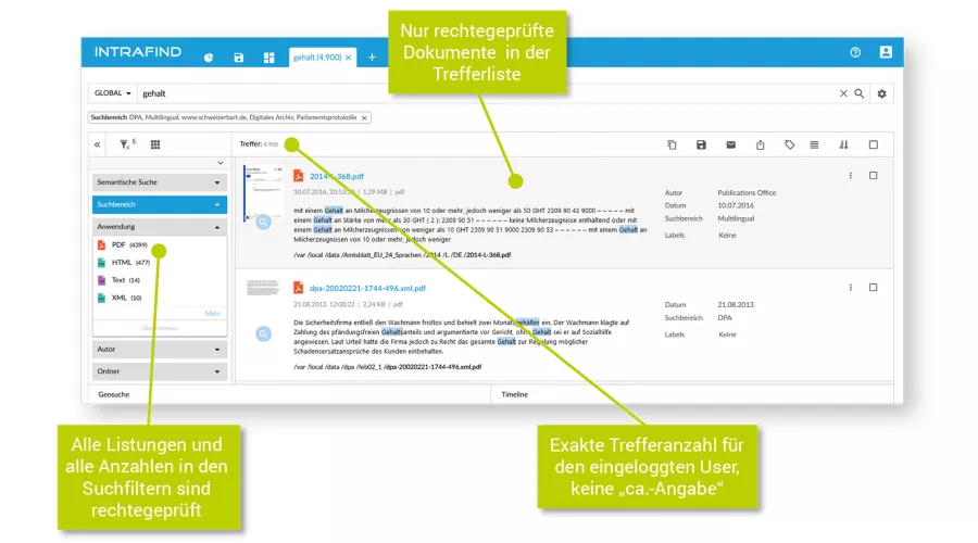 Rechtegeprüfte Suche - Screenshot